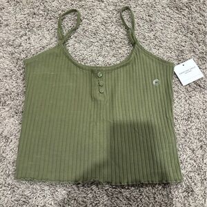 American Eagle Outfitters Olive Ribbed Button-Front Cami